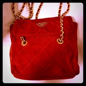NFS PRADA ROSE SUEDE QUILTED GOLD CHAIN BAG